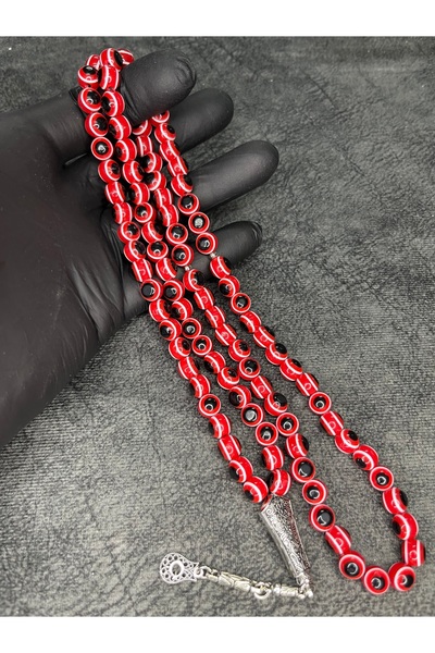 Mos Tespih سبحة صلاة فاخرة بتصميم خاص باللون الأحمر مقاس 99 بوصة مزينة بخرز ا...