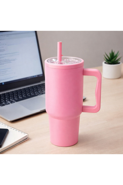 ARVALE 1.18 L Steel Thermos Cup 40 oz - Mug with Straw and Handle, Cold and H...