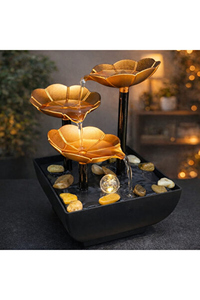 Store 3 Katlı Dekoratif Su Şelalesi 22x11,5 Cm Led Işıklı Masaüstü Ofis Şelalesi