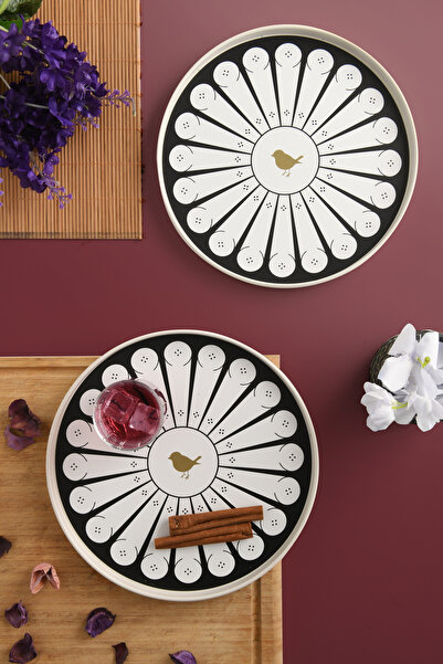Leila 2-Piece Love Bird Tray 22 cm Black-White