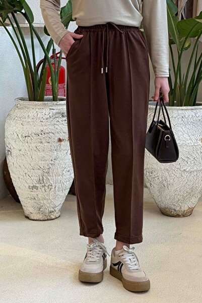 lamelif Grass Detailed Corded Sweatpants Bitter Brown