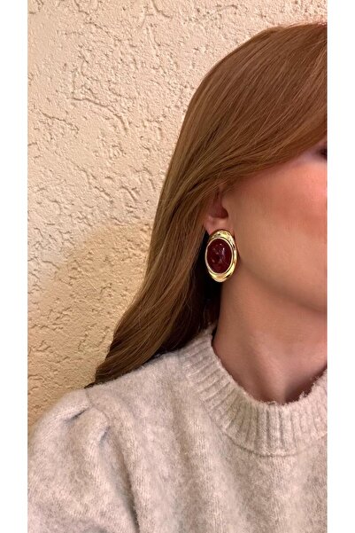 Bubbleatelier Burgundy Stone Detailed Lunna Earrings 4cm