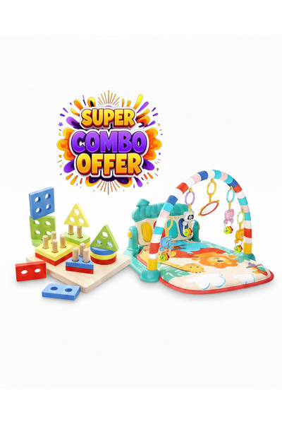 DmarQa Baby Play Gym Activity Mat & Wooden Shape Sorting Puzzle Combo