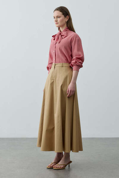 Fahhar Dikiş Detaylı Gabardin Etek Camel