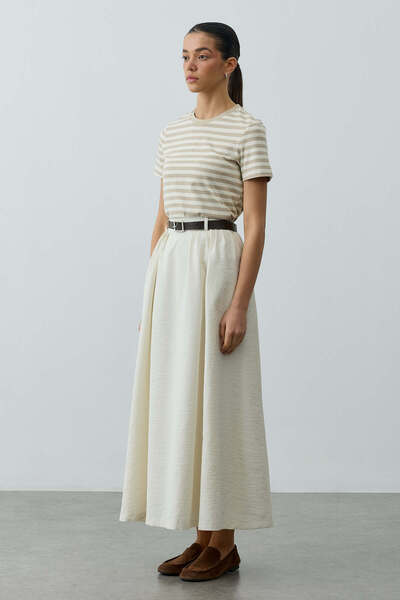 Fahhar Pilili Büzgülü Maxi Etek Beyaz