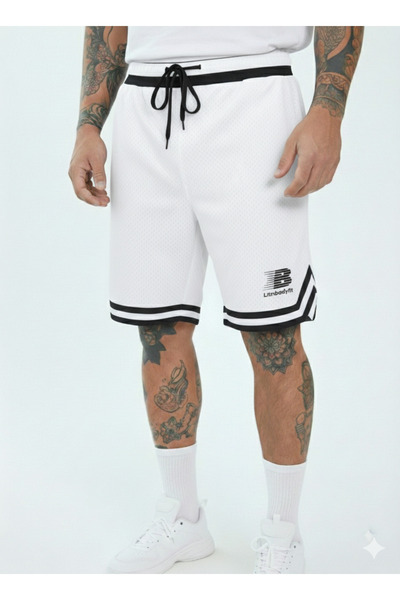 NİCE B Printed Men's Black Basketball Shorts - Retro Style Non-Grid Comfortab...