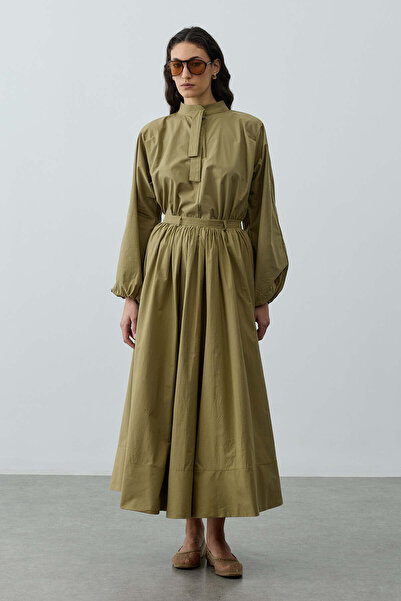 Fahhar Büzgü Detaylı Maxi Etek Yeşil