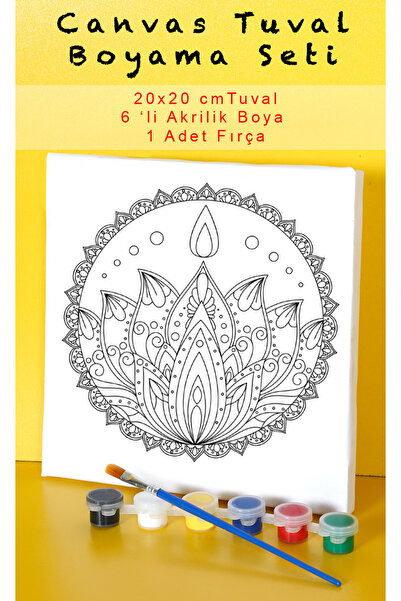 Eğitici Çocuk Boyama Seti - Kanvas Tuval Üzeri Çizimli Hobi Seti (20x20 cm)