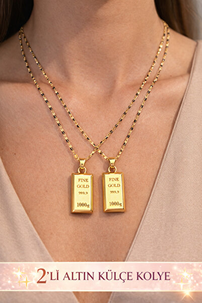 Çelik 2 Adet Gold Külçe Kolye -316L Çelik-Kararmaz-Alerji Yapmaz