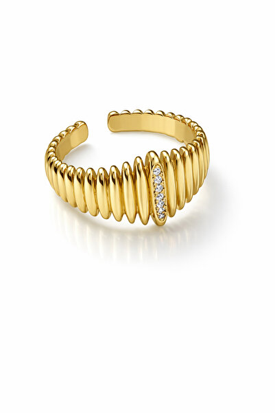 kubotique خاتم حلزوني من الفولاذ بلون ذهبي مرصع بحجر الزركون - خاتم نسائي أني...