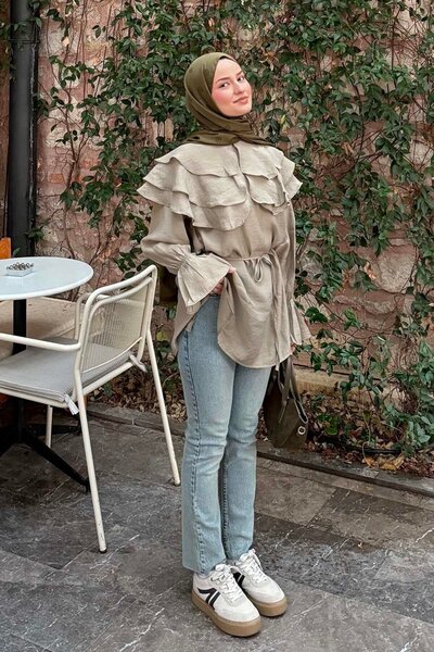 lamelif Wide-Collar Shirt Khaki