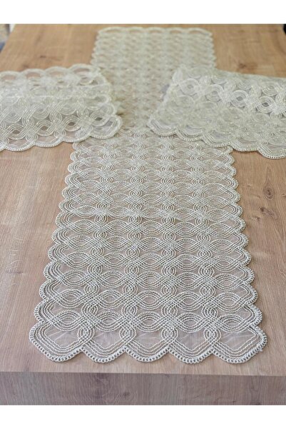 Ceki Home Table Runner, Tablecloth Runner with French Lace Detail, Single Run...