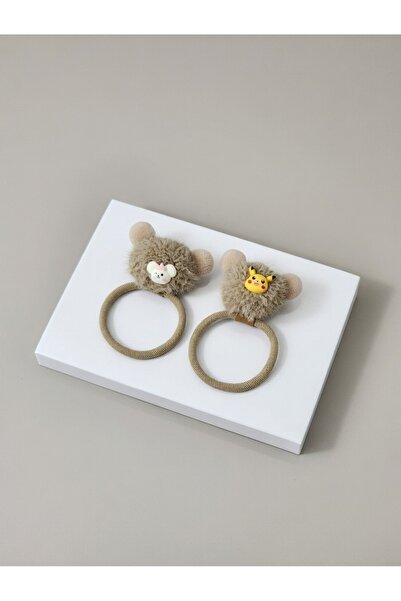 LİNACO Plush Teddy Bear Hair Clips Set of 2 Cute Figured Rubber Clips Baby Ki...