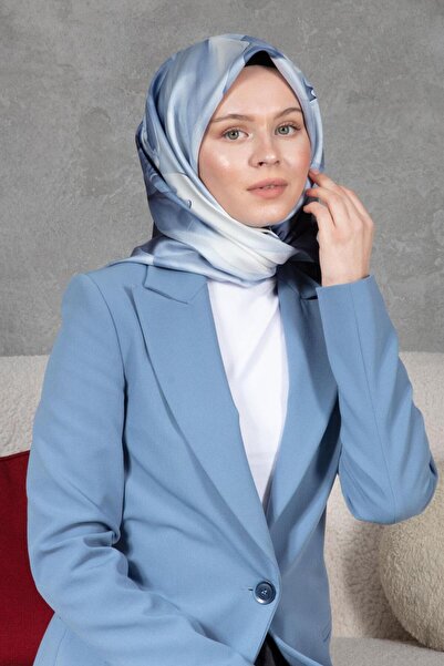 Vissona %100 Twill İpek Yaprak Desenli İndigo Renkli 90x90 Eşarp Dikim Şekli ...