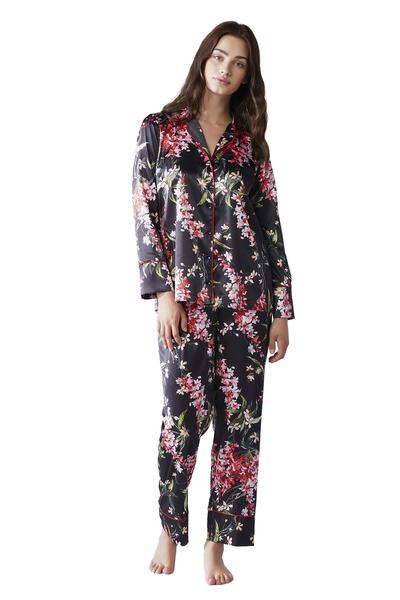 Penyemood Penye Mood Women's Floral Patterned Satin Pajama Set 2040