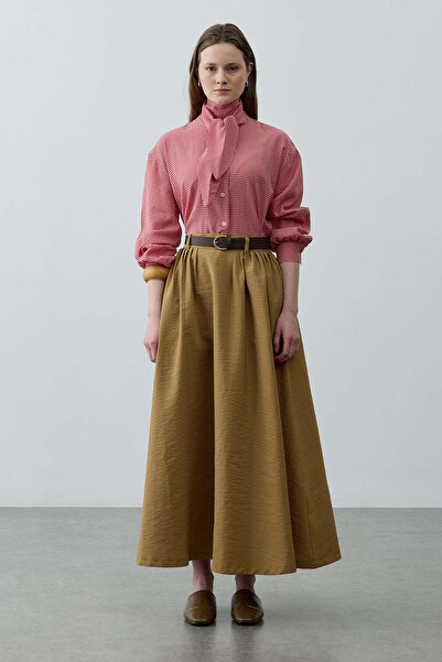 Fahhar Pilili Büzgülü Maxi Etek Yeşil