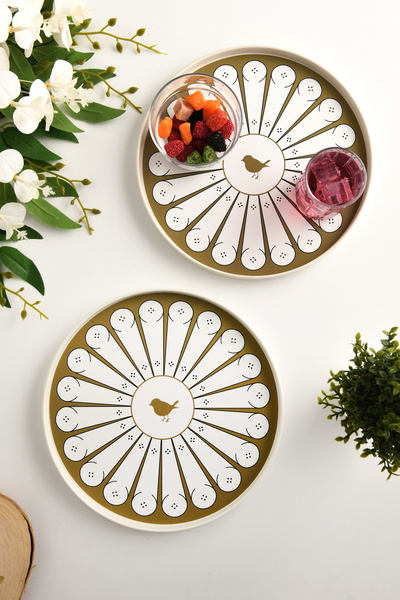 Leila 2-Piece Love Bird Tray 22 cm Beige-White