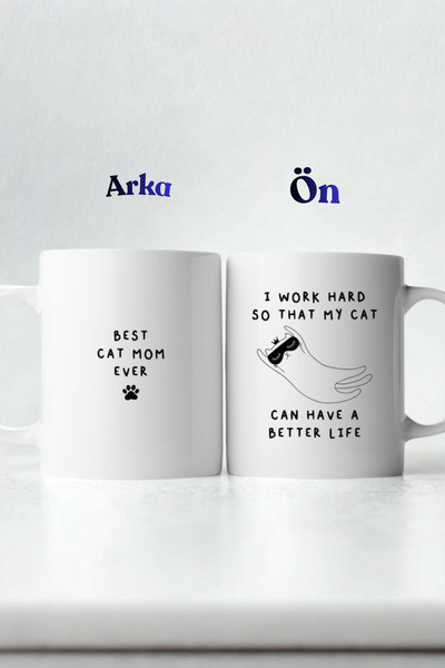 DeseneBak Best Cat Mom Ever Baskılı Seramik Kupa - Kedi Severlere Özel Komik ...
