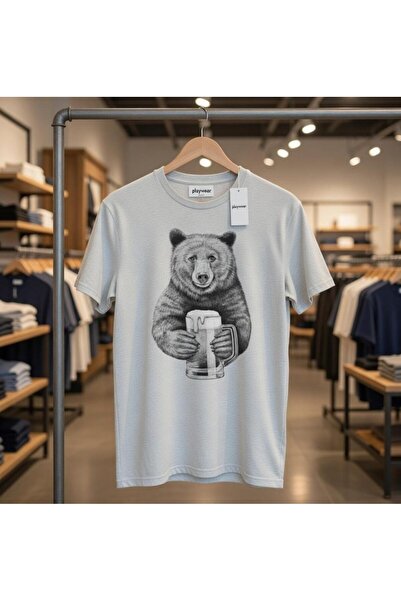 playwear Tricou cu imprimeu unisex, cu design lar, Bear Beer