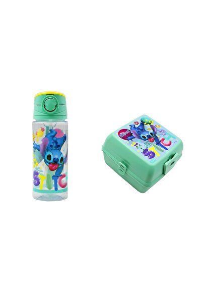 Stitch Licensed Plastic Flask with Straw 500 ml and Storage Container