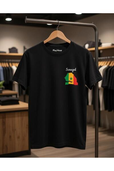 playwear تي شيرت أسود بتصميم شعار الجيب مع خريطة السنغال والعلم