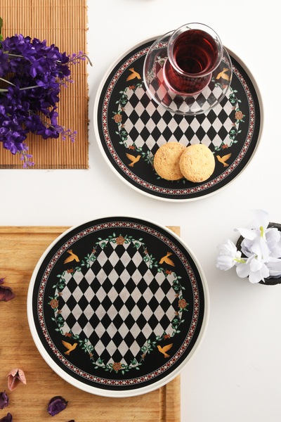 Leila طقم من 2 صينية بلاك هارليكوين مقاس 22 سم