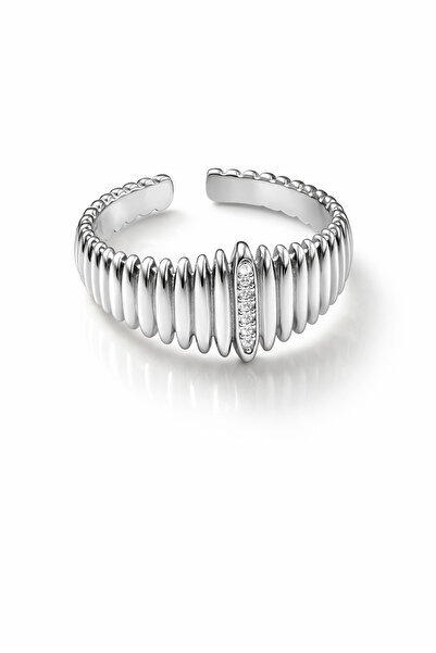 kubotique Silver Color Steel Zircon Stone Spiral Ring – Adjustable Stylish Wo...