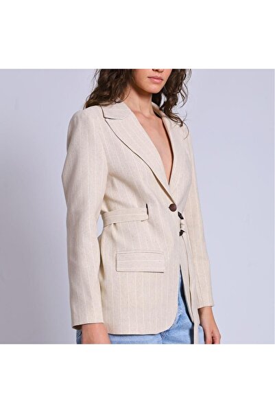 Loves Butik Çizgili Keten Ceket
