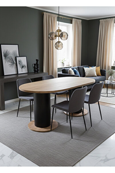OlcayAksesuar Oslo 180x90x74cm (36MM KALIN KENARLI) Oval Beyaz Sütunlu Yemek ...