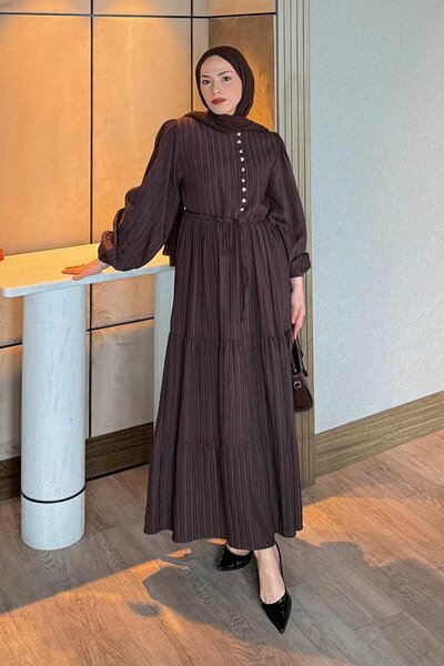 lamelif Biritli Hijab Dress Bitter Brown