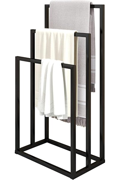 NO BRAND Freestanding Metal Black Towel Holder with 3 Rails, Stable Base, Eas...
