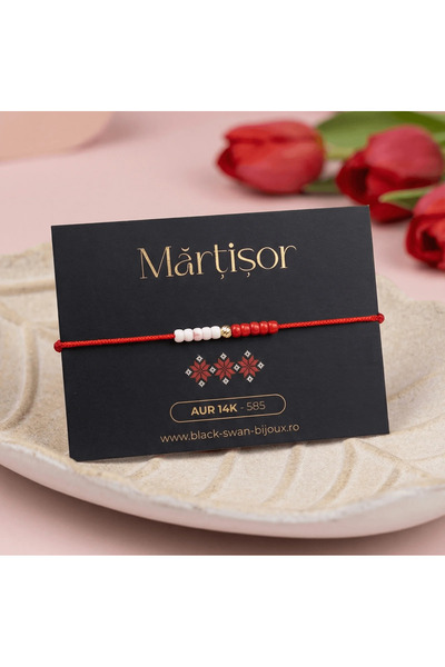 BLACK SWAN Bijoux Martisor bracelet with string and ribbed ball made of 14K G...