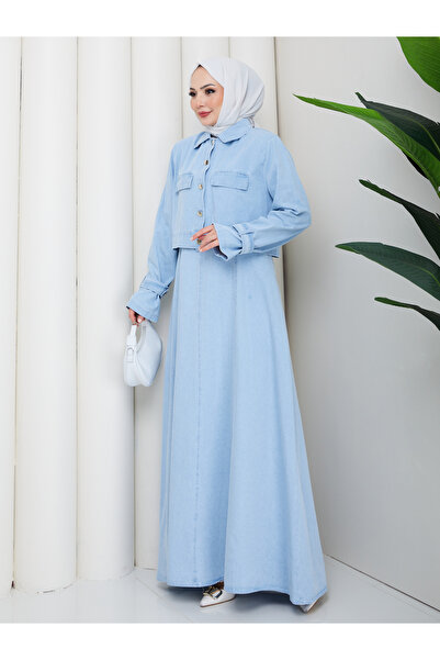 EFSUN MODA CEKET ELBİSE İKİLİ KOT TAKIM TESETTÜR İKİ PARŞA SİYAH