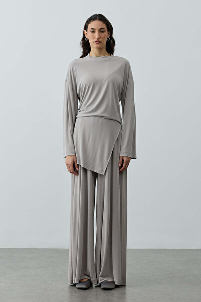 Fahhar Büzgülü Modal Örme Takım Açık Gri