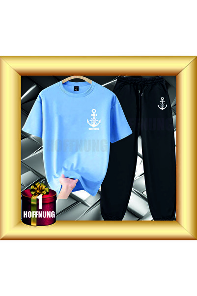 HOFFNUNG Unisex Casual Short Sleeve Set with Anchor Print Outdoor Spring/Summ...