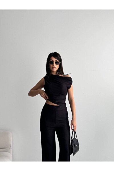 DİLARA GİYİM Shoulder Detailed Thick Strap Blouse and Pants Set