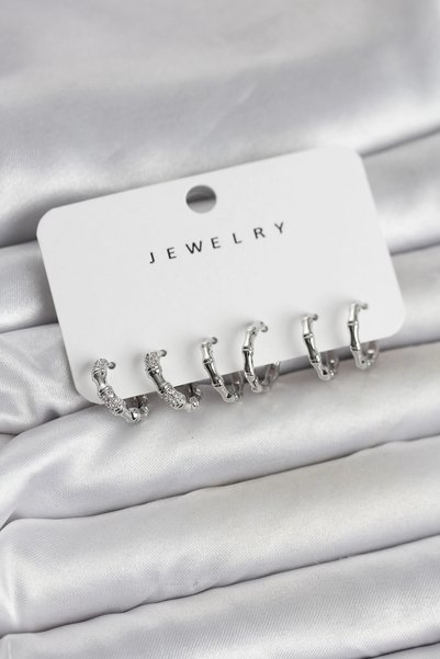 shopwave Silver Rk Brass Bone Model 3 Pair Women's Earring Set