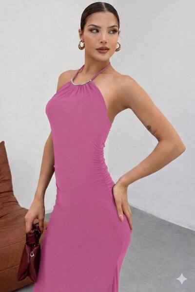 DİLARA GİYİM Tie neck backless dress