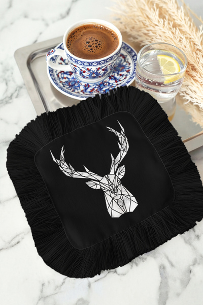 Evimde Bambaşka Șervețel de prezentare cu model geometric de cerb și franjuri...