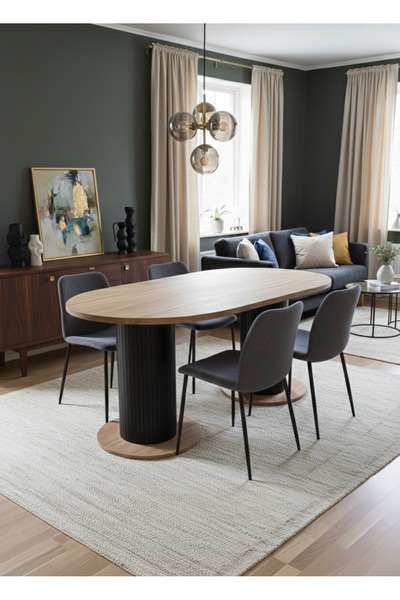 OlcayAksesuar Oslo 180x90x74cm (36MM KALIN KENARLI) Oval Beyaz Sütunlu Mutfak...