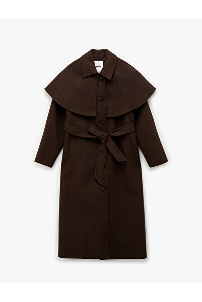 Koton Kemerli Pelerin Kaşe Kaban Düğmeli Cepli Uzun Kollu