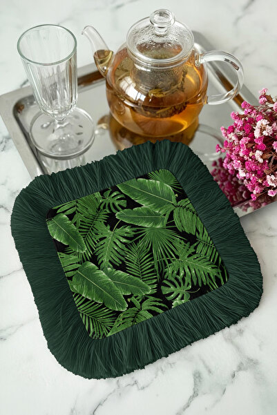 Evimde Bambaşka Șervețel de prezentare cu frunze tropicale și franjuri - Șerv...