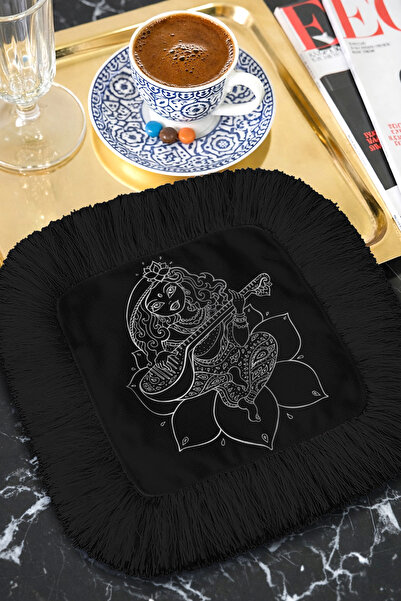 Evimde Bambaşka Șervețel decorativ din țesătură cu franjuri și motiv indian -...