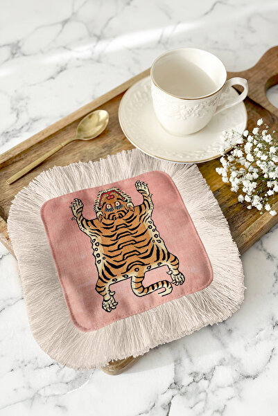 Evimde Bambaşka Exotic Tiger Figured Tasseled Presentation Napkin - Asian-Ins...