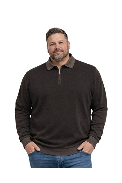 BattalModa Men's Plus Size Dark Mink Polo Collar Zippered Knitwear Sweater 5X...