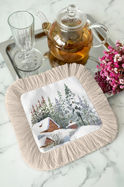 Evimde Bambaşka Șervețel decorativ elegant cu franjuri, cu peisaj de iarnă - ...