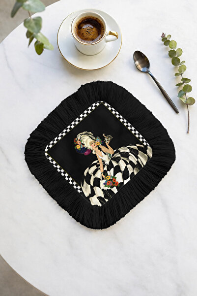 Evimde Bambaşka Șervețel de prezentare în stil baroc cu franjuri - Șervețel v...