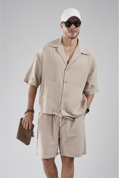 Butik Trend Biz Oversize Pocketed Shirt Shorts Bottom Top Set