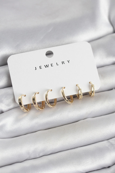 CT STONES Mey imports ®   Gold color brass 3 pairs women earring set