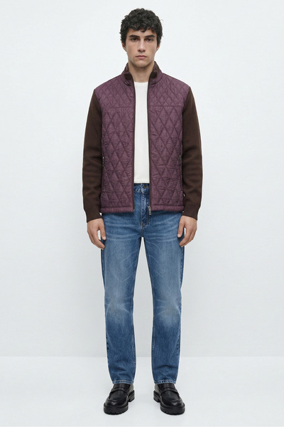 Sementa Full Zipper Quilted Knitwear Coat - Burgundy - Brown